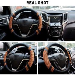 BOKIN Steering Wheel Cover, Microfiber Leather and Viscose, Breathable, Anti-Slip, Odorless, Warm in Winter and Cool in Summer, Universal 15 Inches (Orange)