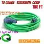 10 Gauge Triple Tap Extension Cord 100 ft with Lighted Ends 10/3 Contractor Grade 100 ft 10 Gauge Power Extension Cord 10/3 Plug Heavy Duty Indoor Outdoor Triple Outlet (100 ft 10 AWG Copper, Green)