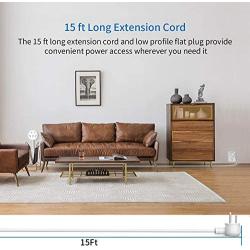 Power Strip with USB, NTONPOWER Flat Plug Power Strip, 15 ft Extra Long Extension Cord, 3 Outlet 2 USB Desktop Charging Station Wall Mount for Home, Dorm Room, Office and Nightstand - White