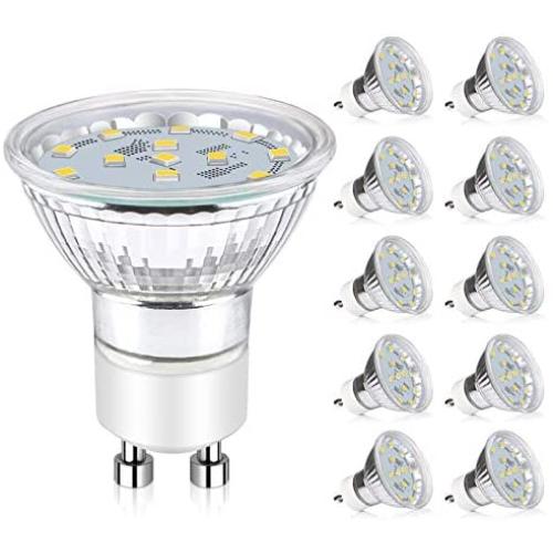 Ascher GU10 LED Light Bulbs, 50W Halogen Bulbs Equivalent, 4W, 400 Lumens, Non-Dimmable, 5000K Daylight White,120° Beam Angle, LED Bulbs for Recessed Track Lighting , GU10 Base, Pack of 10