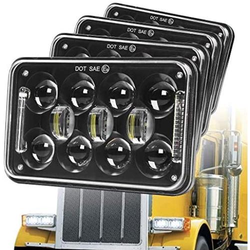 Newest 60W 4x6 Inch LED Headlights with DRL for H4651 H4652 H4656 H4666 H6545 Freightliner Kenworth Peterbilt International Volvo Sterling Western Star Mack(Black 4Pcs)