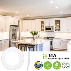 12 Pack 5/6 Inch Selectable CCT LED Disk Light, CRI90, 1050lm, 15W=100W, 3000K/4000K/5000K Adjustable, Dimmable LED Recessed Ceiling Light, Damp Rated LED Can Lights