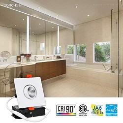TORCHSTAR 3 Inch Gimbal LED Recessed Lighting with Square Trim, Dimmable Downlight with J-Box, 7W (50W Eqv.), CRI 90+, 4000K Cool White, ETL/Energy Star/JA8/T24 Certified, White, Pack of 6