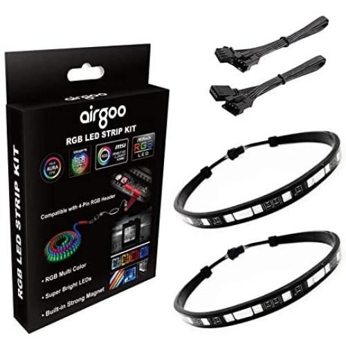 PC RGB LED Strip Light, Black Silicone Housing Magnetic PC Case Lighting, 2PCS Strips 42LEDs for 12V 4-Pin RGB LED Header, for ASUS Aura RGB, MSI Mystic Light, ASROCK Aura RGB, Gigabyte RGB Funsion