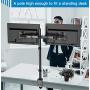 HUANUO Dual Monitor Stand with Extra Tall Pole 39.37 inch, Fully Adjustable Monitor Mount, C Clamp & Grommet Mounting Base