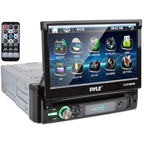 Pyle Single DIN Head Unit Receiver - In-Dash Car Stereo with 7” Multi-Color Touchscreen Display - Audio Video System with Bluetooth for Wireless Music Streaming & Hands-free Calling - PLTS78DUB, BLACK