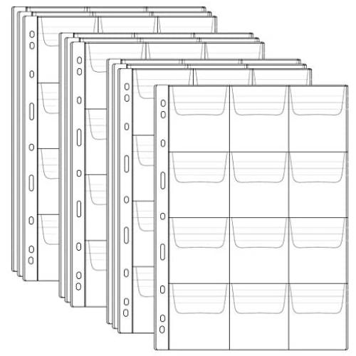 Homgaty 10 Sheet Plastic Coin Pocket Page Clear Coin Holders Stamp Coin Collector Binder Sheets Currency Collecting Album Supplies (12 Pocket Pages)