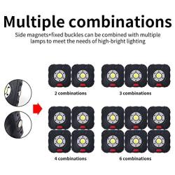 FISHNU COB LED Portable Floodlight - 5W New Multi-Function Hanging Battery Work Light - Strong Magnetic with Fixed Hanging Hook,Multiple Combinations Lights(2 Pack)