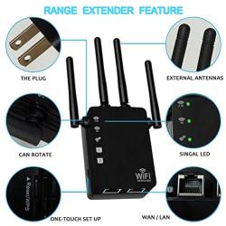 1200Mbps WiFi Range Extender WiFi Repeater Wireless Signal Booster, 2.4 & 5GHz Dual Band Extender with Ethernet Port and 4 Antenna