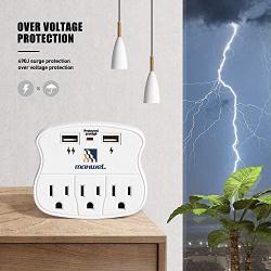 Multiple Outlet Wall Plug Expander - Surge Protector 490 Joules Outlet Extender 3 Plug Outlet with 2 USB Charger Ports Wall Mount Adapters ETL Certified for Home/School/Office Use