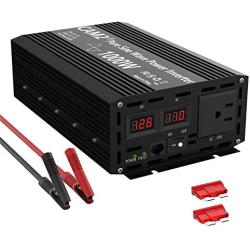 CAM2 1000W Pure Sine Wave Power Inverterr, Peak Power 2000W, DC 12V to 110V AC with 1AC Outlet and 2 LED Display