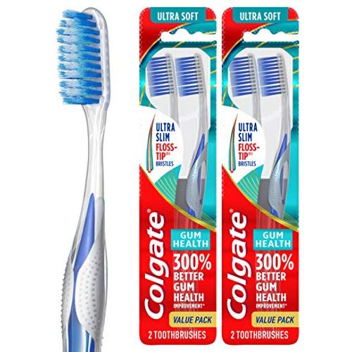 Colgate Gum Health Extra Soft Toothbrushes with Floss-Tip Bristles, 4 Count