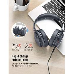 Mpow Active Noise Cancelling Headphones, 45Hrs Playtime Bluetooth Headphones with Microphone, Quick Charge, Deep Bass, Wired Wireless Headset for Kids, Adults, TV, Online Class, Office，Grey