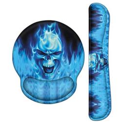 Meffort Inc Mouse Pad Wrist Support & Gaming Keyboard Wrist Pad Combo Set – Durable Ergonomic Anti Slip Non-Slip Round Base Rest Support - Blue Skull