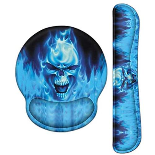 Meffort Inc Mouse Pad Wrist Support & Gaming Keyboard Wrist Pad Combo Set – Durable Ergonomic Anti Slip Non-Slip Round Base Rest Support - Blue Skull