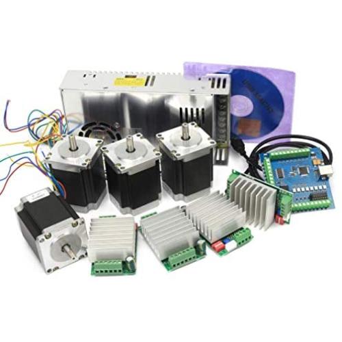 4 Axis USB Mach3 CNC Controller Kit, Nema23 Stepper Motor 76mm 270Oz-in 3A 1.8Nm + CNC Motion Control Board Signal Output 0-10V + TB6600 Driver 4.5A + 350W 24V DC Switch Power Supply