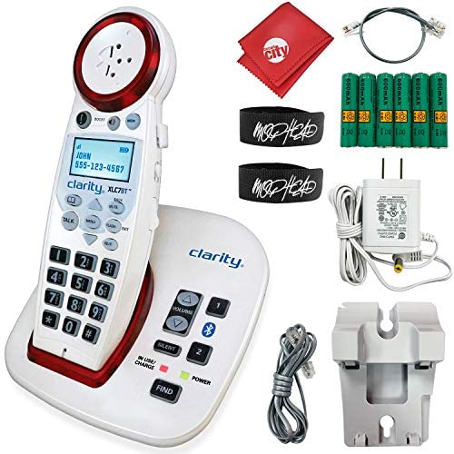 Clarity XLC7BT Cordless Amplified Phone Bluetooth Interface Caller ID Desk/Wall Mount Bundle with 2X Mophead Cable Ties and Circuit City Microfiber Cloth