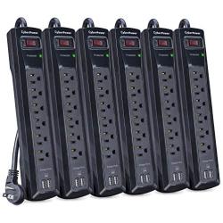 CyberPower CSP604UMP6 Professional Surge Protector, 1200J/125V, 6 Outlets, 2 USB Charge Ports, 4ft Power Cord, 6 Pack