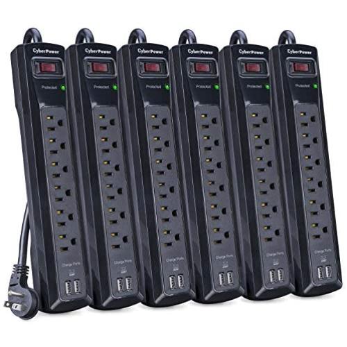 CyberPower CSP604UMP6 Professional Surge Protector, 1200J/125V, 6 Outlets, 2 USB Charge Ports, 4ft Power Cord, 6 Pack CyberPower CSP604UMP6 Professional Surge Protector, 1200J/125V, 6 Outlets, 2 USB Charge Ports, 4ft Power Cord, 6 Pack