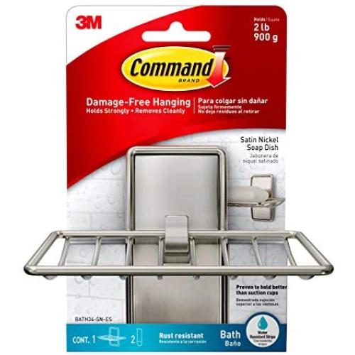 Command Soap Dish, Satin Nickel, 1-Soap Dish (BATH34-SN-ES), Organize Damage-Free