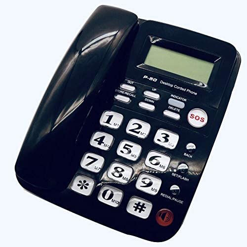 MuYuTec Desktop Landline Phone for Home Corded Phone with Caller ID Handsfree Speakerphone with Amplified Ringer for Elderly Large Button Phones for Seniors SOS Emergency Phone(Black)
