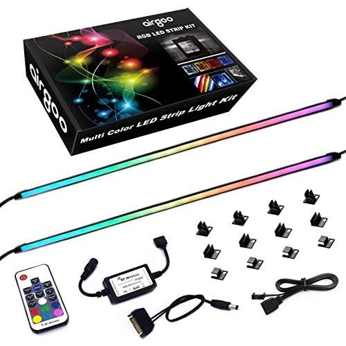 NEON RGB LED Strip Kit for PC, RGB LED Strip Light, Vibrant LED Computer Lights Multi Function RF Remote for Desktop PC Computer Tower, Come with Sata Power Cable and 12pcs Strong Magnetic Brackets