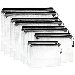 10pcs Zipper File Bags, Black Zipper Mesh Pouch, in 5 Sizes, Document Pouch Multipurpose Travel Bags File Holder with Grid for Office Supplies Cosmetics Travel Accessories