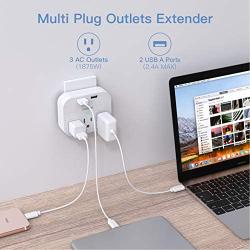 3 Outlet Surge Protector, Multi Plug Outlet Adapter with 2 USB Wall Charger, One Beat Power Strip Wall Plug Extender for Home Travel Office Hotel