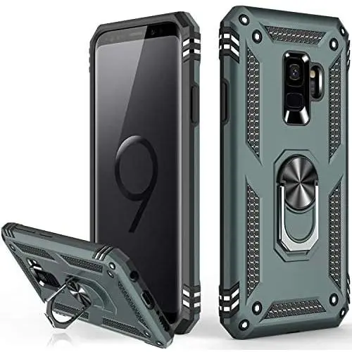 Galaxy S9 Case,Military Grade 16ft. Drop Tested Dual Layered Heavy Duty Cover with Magnetic Ring Kickstand Compatible with Car Mount Holder,Protective Phone Case for Samsung Galaxy S9 Pine Green