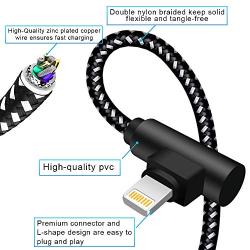 90 Degree iPhone Charger 10 FT 3 Pack Lightning Cable Right Angle Braided iPhone Charging &Syncing Cord for iPhone Xs Max/XS/XR/X/iPad/iPod (Black White)