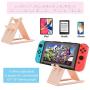 BRHE Pink Travel Carrying Case Accessories Kit for Nintendo Switch with Hard Protective Cover, Glass Screen Protector, Ultra-Thin Adjustable Stand and Thumb Grip Caps 10 in 1