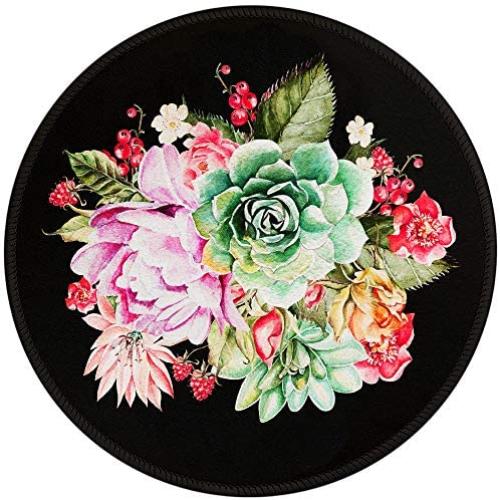 BOSOBO Mouse Pad, Succulent Floral Round Mousepad, Durable Stitched Edges, Non-slip Rubber Base, Enhanced Thickness, Waterproof, Customized Gaming Mouse Mat for Laptop, Computer & PC, Colorful Flowers