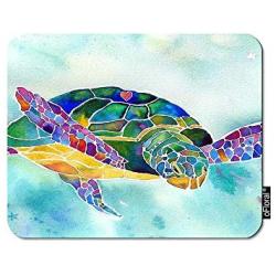 oFloral Turtle Gaming Mouse Pad Colorful Sea Tortoise Fish Geometric Light Green Space Decorative Mousepad Rubber Base Home Decor for Computers Laptop Office Home 7.9X9.5 Inch