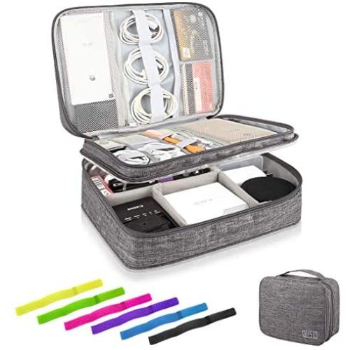 Kernorv Travel Cable Organizer Bag, Three-Layer Electronics Accessories Organizer Bag for Cables, Chargers, Power Bank, Mouse,iPad, Phone, Kindle, SD Card, Wires, Cords, and Accessories (Grey)