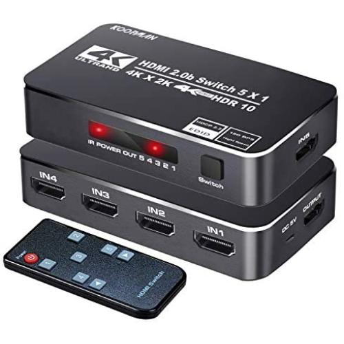4K HDR HDMI Switch, Koopman 5 Ports 4K 60Hz HDMI 2.0 Switcher Selector with IR Remote, Supports Ultra HD Dolby Vision, High Speed (Max to 18.5Gbps), HDR10, HDCP 2.2 & 3D