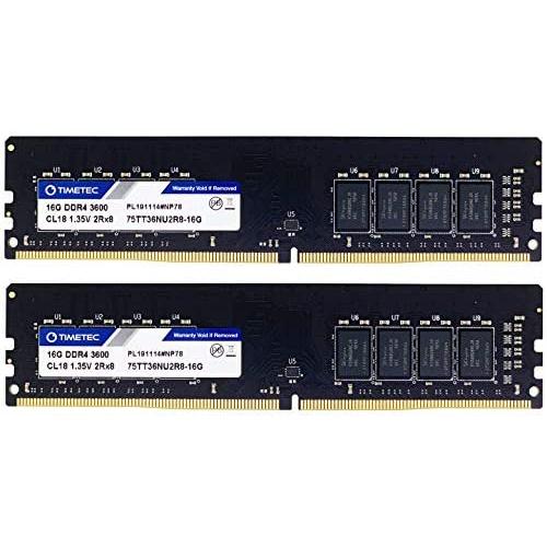 Timetec Extreme Performance Hynix CJR IC 32GB KIT(2x16GB) DDR4 3600MHz PC4-28800 CL18 1.35V Unbuffered Non-ECC for Gaming and High-Performance Compatible with AMD and Intel Desktop (32GB KIT(2x16GB))