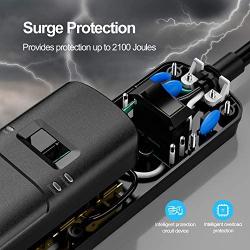 Surge Protector Power Strip, Witeem Power Strip with 5 Outlets and 3 USB Ports, 5V/3.4A Flat Plug, 2100 Joules, 6 Feet Long Extension Cord for Smartphone PC Home Office Travel, ETL Listed Black