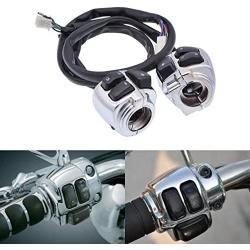 KATUR Waterproof Motorcycle 1'' 25mm Silver Handlebar Control Switch with Wire for 1996-2012 Harley Softail, Dyna, Sportster 883, Sportster 1200, V-Rod