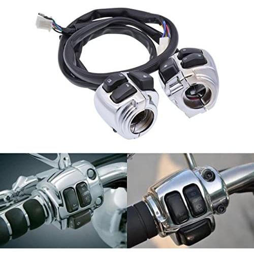 KATUR Waterproof Motorcycle 1'' 25mm Silver Handlebar Control Switch with Wire for 1996-2012 Harley Softail, Dyna, Sportster 883, Sportster 1200, V-Rod
