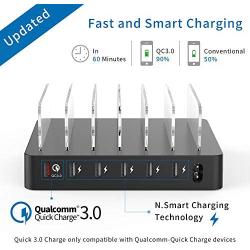 Sidiyang Multi Device Charging Station with QC 3.0 Quick Charge, 6-Port USB Charger Docking Station with Watch Stand Compatible with iPhone iPad and Android Cell Phone and Tablet