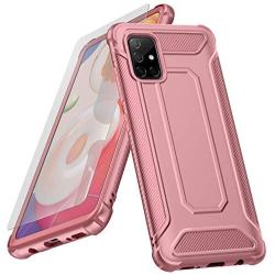 ORETECH Designed for Galaxy A51 Case with [2 x Tempered Glass Screen Protector] 360° Full Body Hard PC Soft TPU Rubber Silicone Edge Protective Cover for Samsung Galaxy A51 4G 6.5'' Rosegold