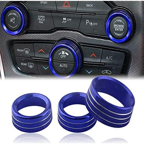 Challenger/Charger Control Knob Covers，Custom Fit Volume AC Radio Switch Button Decal Trim Rings Set of 3 - Compatible with Dodge Challenger/Charger (2015-UP) - Blue