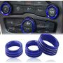Challenger/Charger Control Knob Covers，Custom Fit Volume AC Radio Switch Button Decal Trim Rings Set of 3 - Compatible with Dodge Challenger/Charger (2015-UP) - Blue