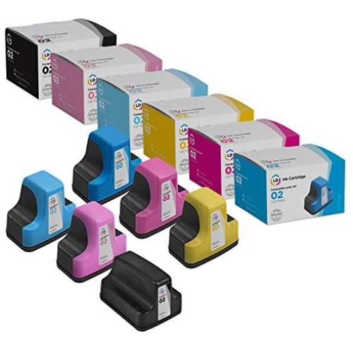 LD Remanufactured Ink Cartridge Replacements for HP 02 (1 Black, 1 Cyan, 1 Magenta, 1 Yellow, 1 Light Cyan, 1 Light Magenta, 6-Pack)