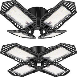 2Pack Garage Lights, 100W Led Garage Light, Daylight Garage Lights Ceiling Led, Deformable Garage Ceiling Lights, E26/E27 LED Shop Light for Workshop, Basement and Warehouse