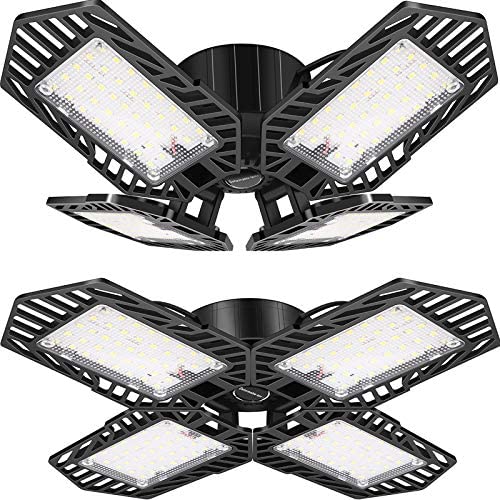 2Pack Garage Lights, 100W Led Garage Light, Daylight Garage Lights Ceiling Led, Deformable Garage Ceiling Lights, E26/E27 LED Shop Light for Workshop, Basement and Warehouse