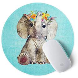 ITNRSIIET [20% Larger] Mouse Pad with Stitched Edge Premium-Textured Mouse Mat Waterproof Non-Slip Rubber Base Round Mousepad for Laptop Computer PC Office 8.7×8.7×0.12 inches Baby Elephant