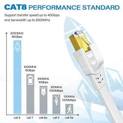 Cat 8 Ethernet Cable 50 ft, High Speed Flat LAN Cable, 40Gbps 2000Mhz Heavy Duty Gigabit Ethernet Cord with Gold Plated RJ45 Connector for Router, Modem, Gaming, Laptop, Xbox