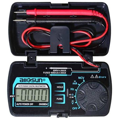 ALLOSUN Digital Multimeter Pocket Size DC AC Voltage Current Tester NCV Ohm Capacitance Frequency Diode and Continuity Test Auto Range (EM3085A (Upgraded))