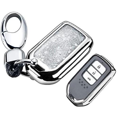 Key Fob Cover with Glitter Liquid Quicksand,Flowing Bling Sparkle Key Fob Case Fit 4/5/6 Buttons Keyless Entry of Honda 2015-Up Civic Accord Fit Pilot CR-V Odyssey - Silver